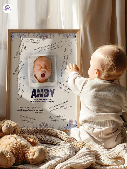Personalized Wishes for Baby Poster – Custom Photo & Text – Baby Shower Guestbook Keepsake with Bible Verse